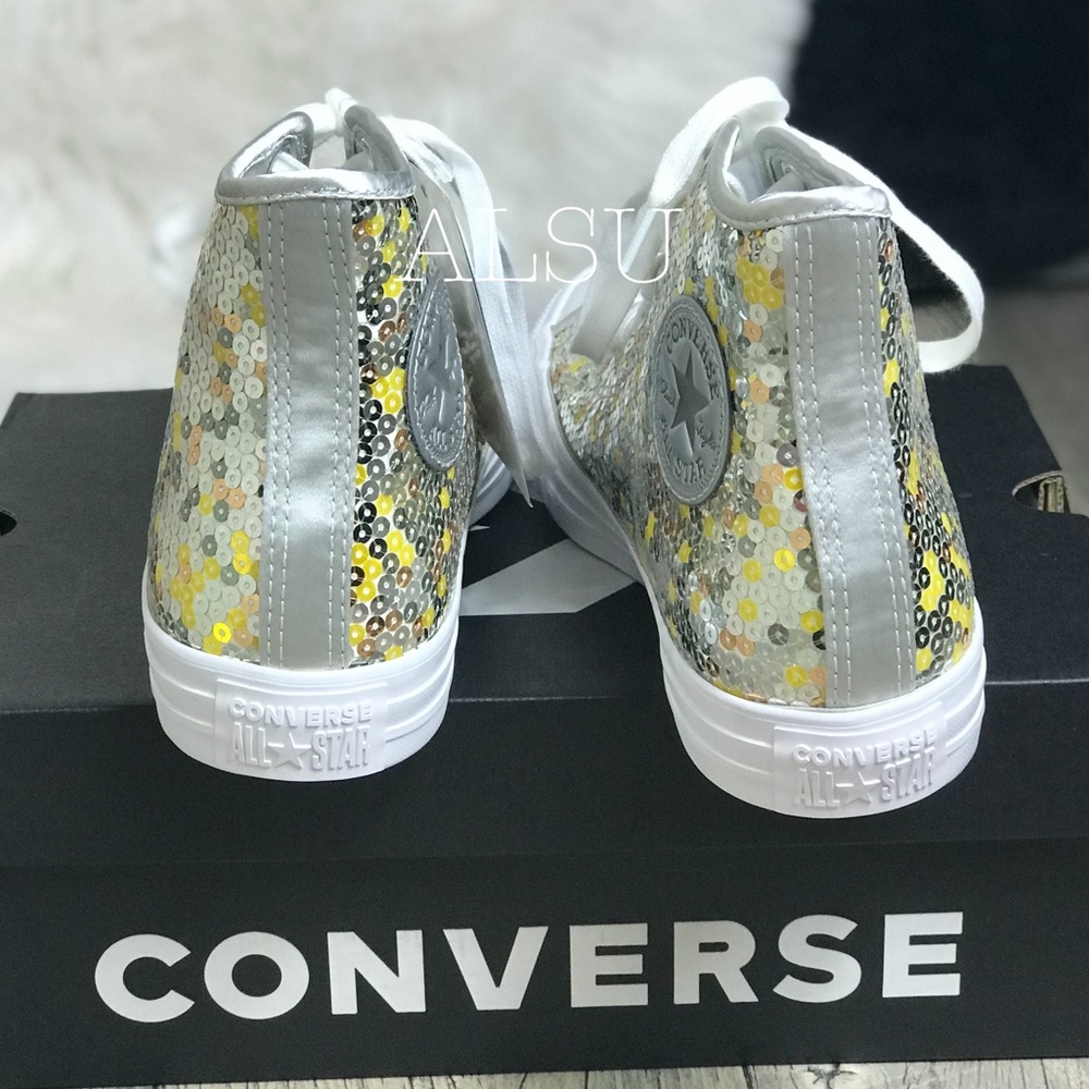 Converse Ctas HI Sequins Pure Silver Gold W AUTHEN - Picture 4 of 8